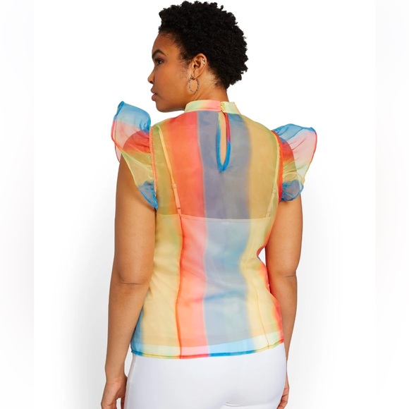 Striped Organza Flutter Sleeve Top - Picture 3 of 5